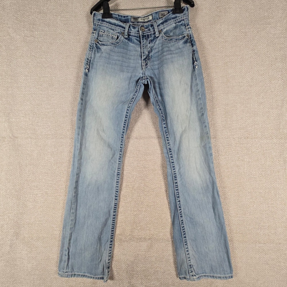 BKE Carter‎ Mens Light Wash Straight Leg Thick Stitch Denim Jeans 30x33